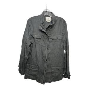 Artisan NY 100 % Linen Charcoal Gray Twin Snap Pocket Full Zip XL Womens Jacket